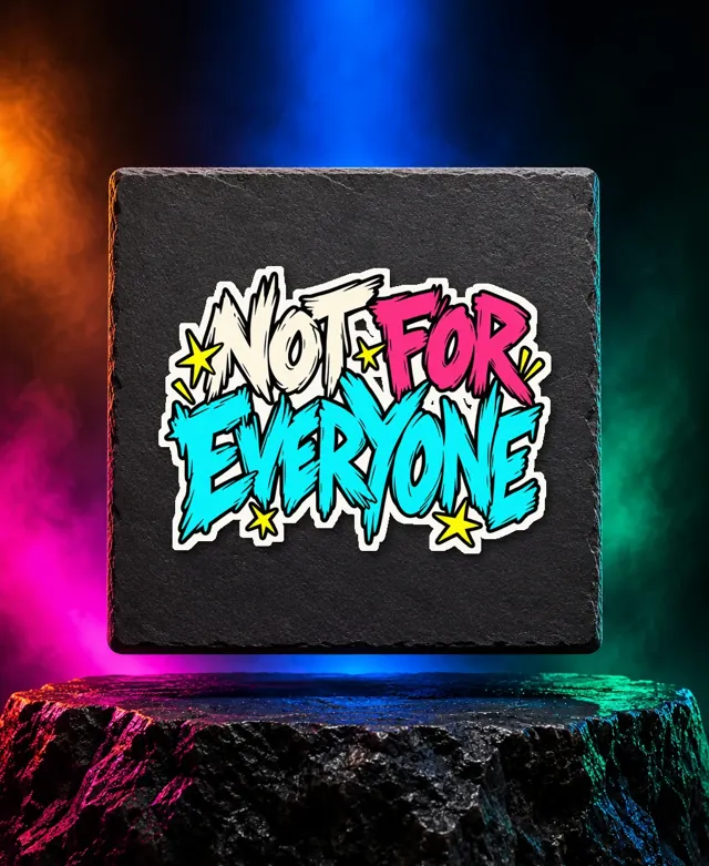Not for Everyone sticker with bold Not for Everyone lettering and bright paint splashes. White option. Digital mockup.